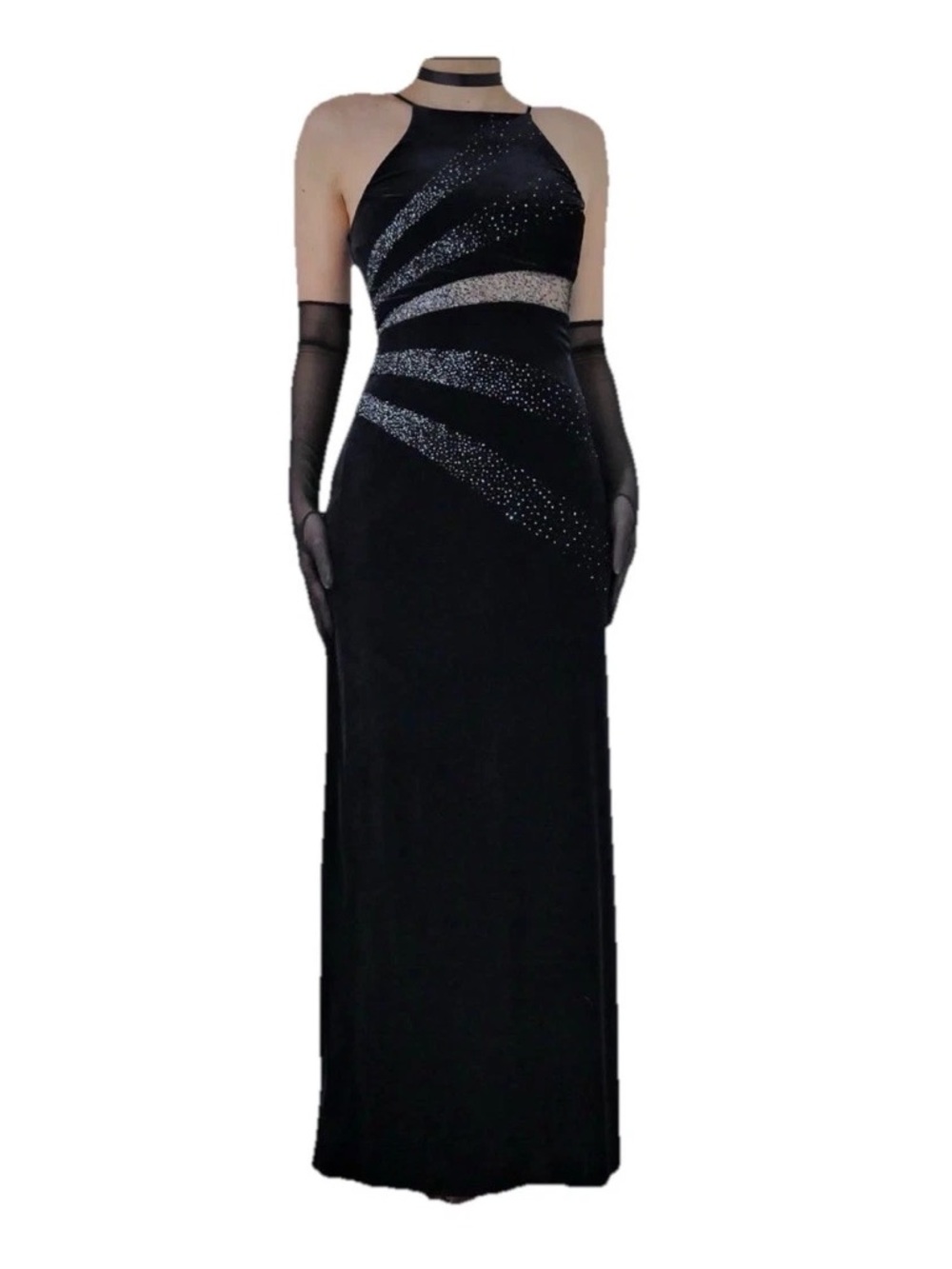 Vtg De Laru Sheila Yen Black Velvet Evening Gown Sz 9-10 Asymmetrical See‎ Thru